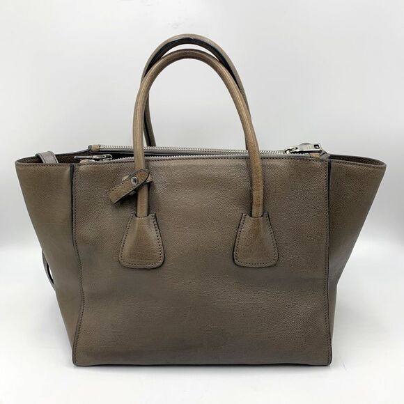 Auth Vtg Prada 2way Twin Pocket Glacé Tote Bag in Pomice Preloved Iconic Shape - Picture 13 of 16